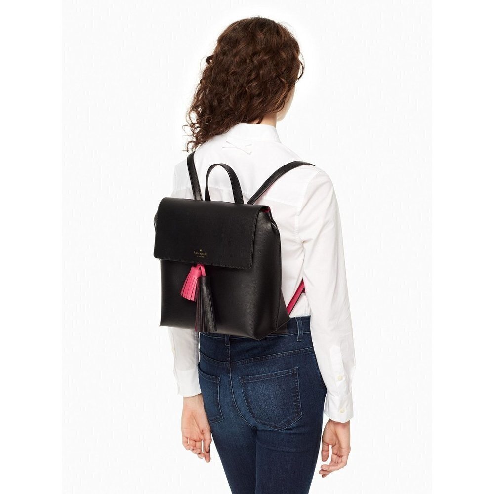 kate spade Foster Court Kirk Backpack Leather Black Sweetheart Pink - Picture 2 of 12
